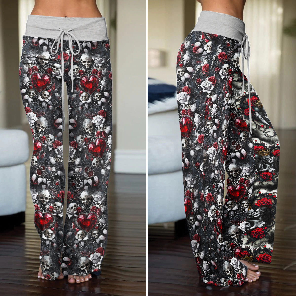 Skull Royal Pattern Women's High-waisted Wide Leg Pants