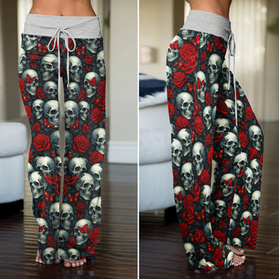 Skull Rose Gothic Seamless  Women's High-waisted Wide Leg Pants