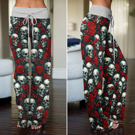 Skull Rose Gothic Seamless  Women's High-waisted Wide Leg Pants