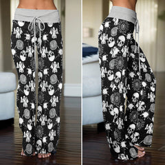 Halloween Skull Pattern Women's High-waisted Wide Leg Pants