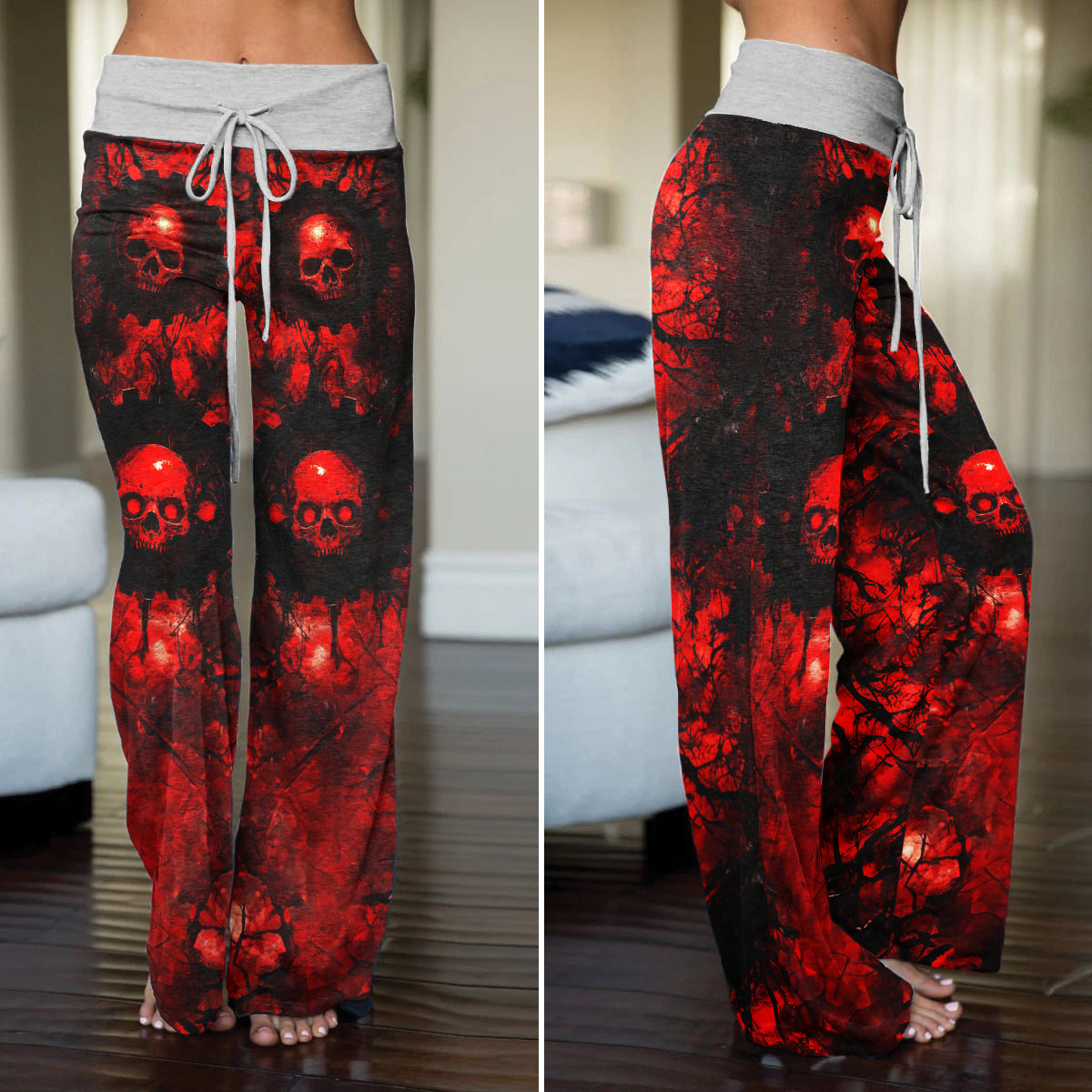 Red Skull Horror Women's High-waisted Wide Leg Pants