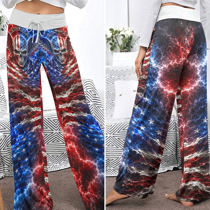 Gothic American Flag Art Women's High-waisted Wide Leg Pants