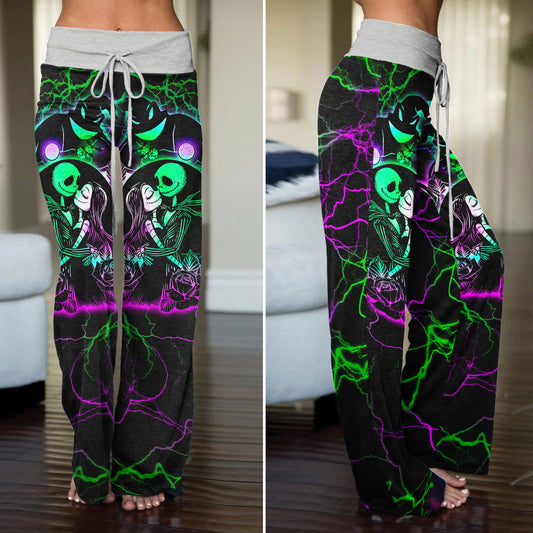 Green Couple Moon Women's High-waisted Wide Leg Pants