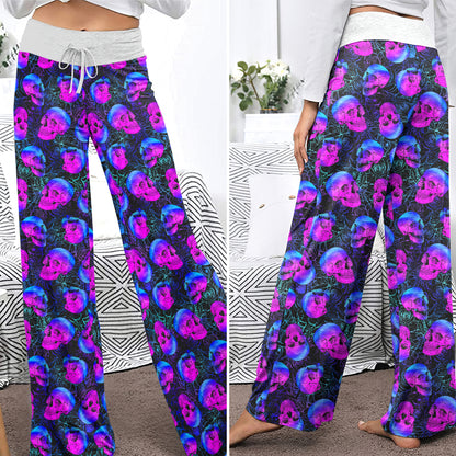 Gothic Neon Skull Webs Women's High-waisted Wide Leg Pants