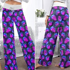 Gothic Neon Skull Webs Women's High-waisted Wide Leg Pants