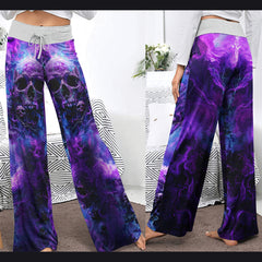 Purple Skull Fantasy Artwork Women's High-waisted Wide Leg Pants | Wonder Skull