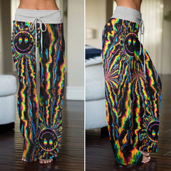 Rainbow Melt Face Women's High-waisted Wide Leg Pants