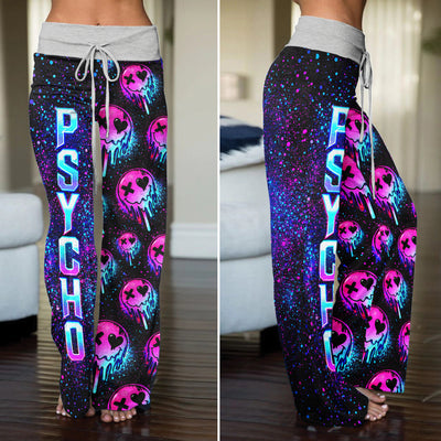 Neon Meltdown Skull Pattern Women's High-waisted Wide Leg Pants