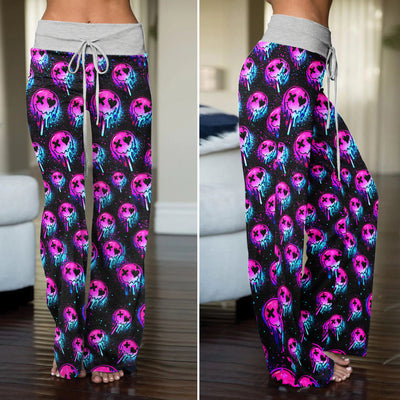 Melting Neon Skull Grunge Women's High-waisted Wide Leg Pants