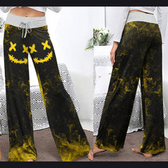 Yellow Abstract Emo Art Women's High-waisted Wide Leg Pants | Wonder Skull