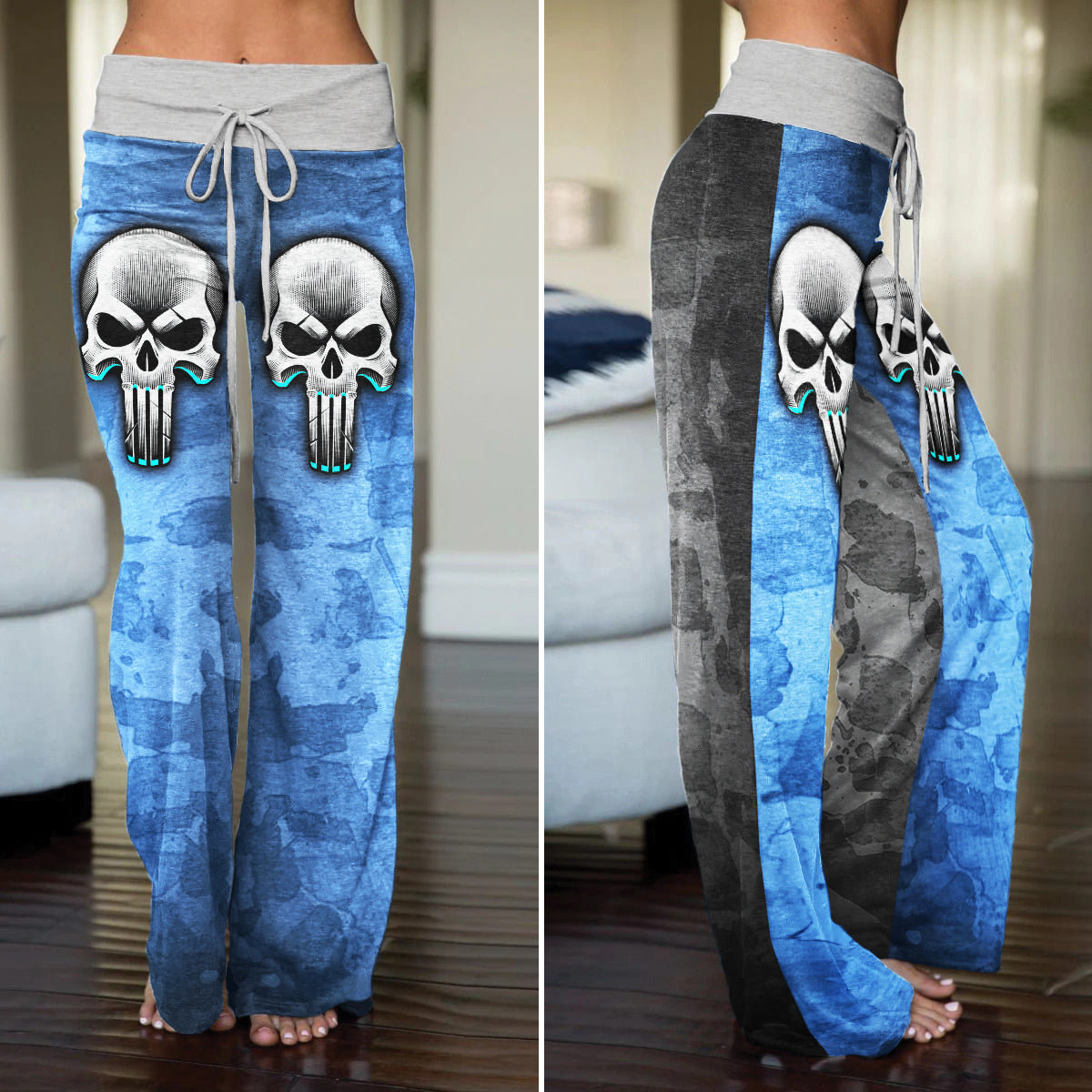 Cyber Skull Grunge Art Women's High-waisted Wide Leg Pants
