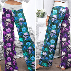 Royal Purple Skull Vines Women's High-waisted Wide Leg Pants