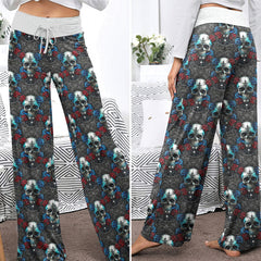 Shadowed Azure Skulls Women's High-waisted Wide Leg Pants