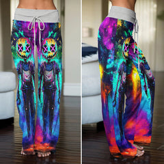 Colorful Nightamre Artwork Women's High-waisted Wide Leg Pants