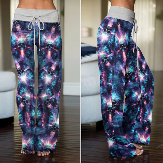 Galaxy Skull Butterfly Pattern Women's High-waisted Wide Leg Pants