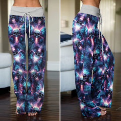 Galaxy Skull Butterfly Pattern Women's High-waisted Wide Leg Pants