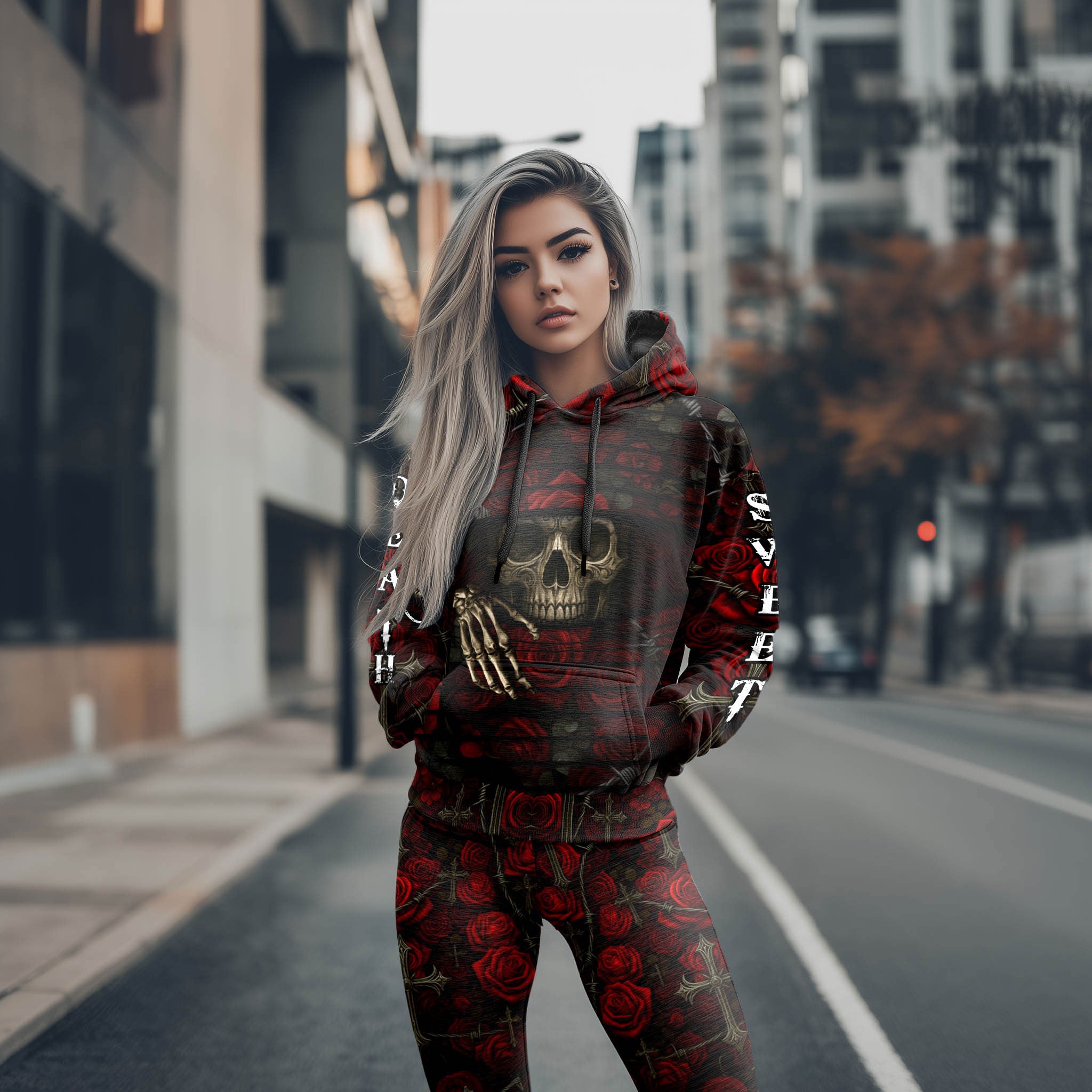 Women Hoodie and Leggings, Cross & Thorns Skull Outwear Pants Outfit