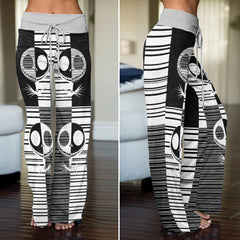 Black & White Nightmare Art Women's High-waisted Wide Leg Pants