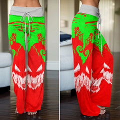 Green Red Nightmare Art Women's High-waisted Wide Leg Pants