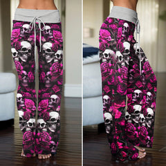 Pink Skull Verdant Whisper Women's High-waisted Wide Leg Pants