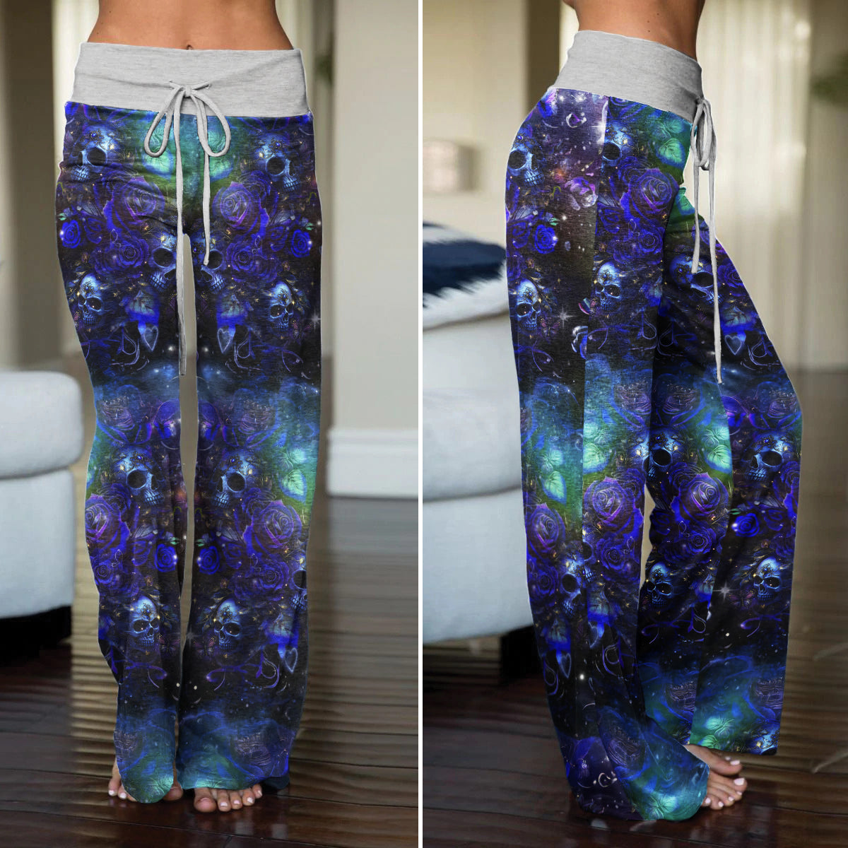 Purple Galaxy Skull Women's High-waisted Wide Leg Pants