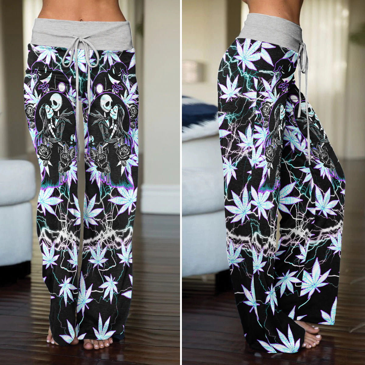 Holographic Couple Skeleton Women's High-waisted Wide Leg Pants