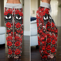 Red Reaper Bloom Skull Women's High-waisted Wide Leg Pants