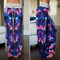 Neon Skull Butterfly Pattern Women's High-waisted Wide Leg Pants