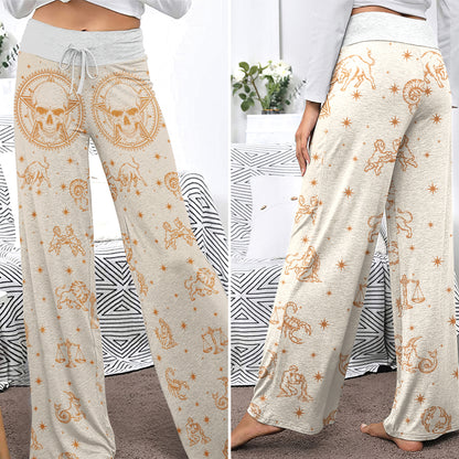 Celestial Zodiac Skull Art Women's High-waisted Wide Leg Pants