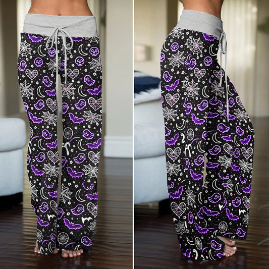 Spooky Pastel Goth Pattern Women's High-waisted Wide Leg Pants