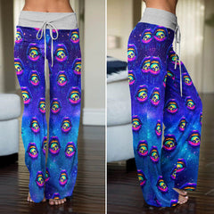 Neon Skull Lip Pattern Women's High-waisted Wide Leg Pants