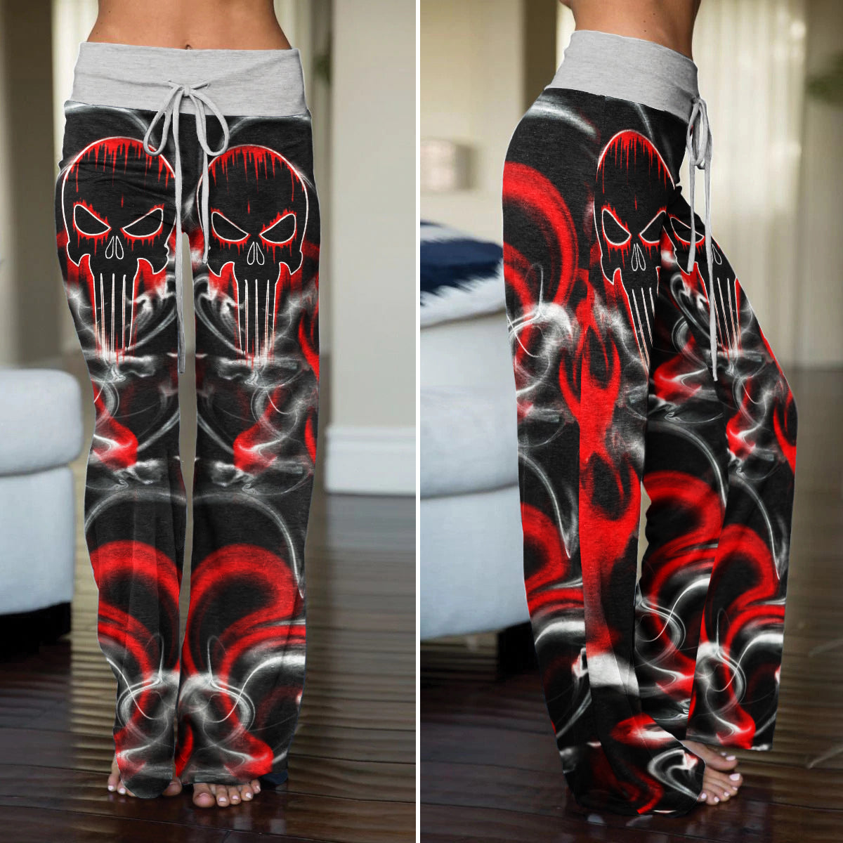Abstract Swirl Skull Women's High-waisted Wide Leg Pants