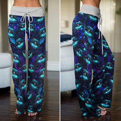 Cyan Skull Lip Rose Women's High-waisted Wide Leg Pants