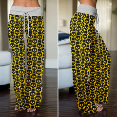 Bold Skull Yellow Pattern Women's High-waisted Wide Leg Pants