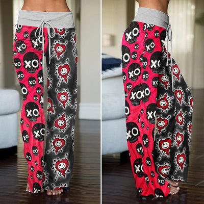 Punk Heart Skull Attack Women's High-waisted Wide Leg Pants