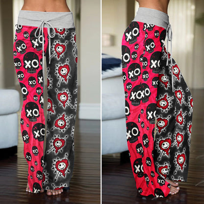 Punk Heart Skull Attack Women's High-waisted Wide Leg Pants