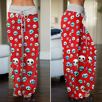 Holo Skull Blaze Pattern Women's High-waisted Wide Leg Pants