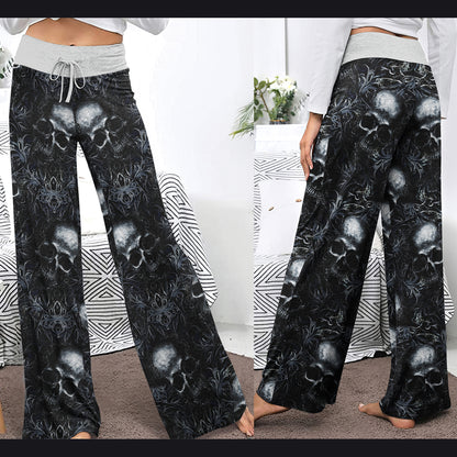 Filigree Skull Pattern Women's High-waisted Wide Leg Pants | Wonder Skull