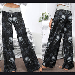 Filigree Skull Pattern Women's High-waisted Wide Leg Pants | Wonder Skull