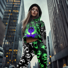 Women Hoodie and Leggings, Green Haunted Skeleton Outwear Pants Outfit