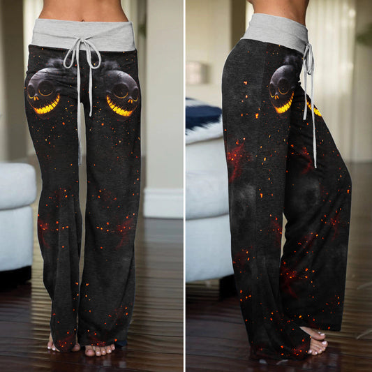Flaming Skull Smile Women's High-waisted Wide Leg Pants
