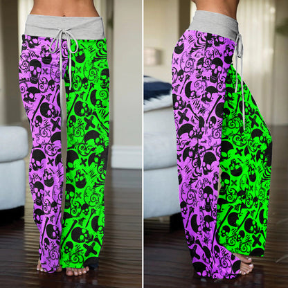 Radical Skull Graffiti Mix Women's High-waisted Wide Leg Pants