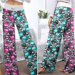 Neon Grunge Skull Love Women's High-waisted Wide Leg Pants