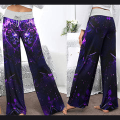 Purple Skull Flower Gothic Women's High-waisted Wide Leg Pants | Wonder Skull