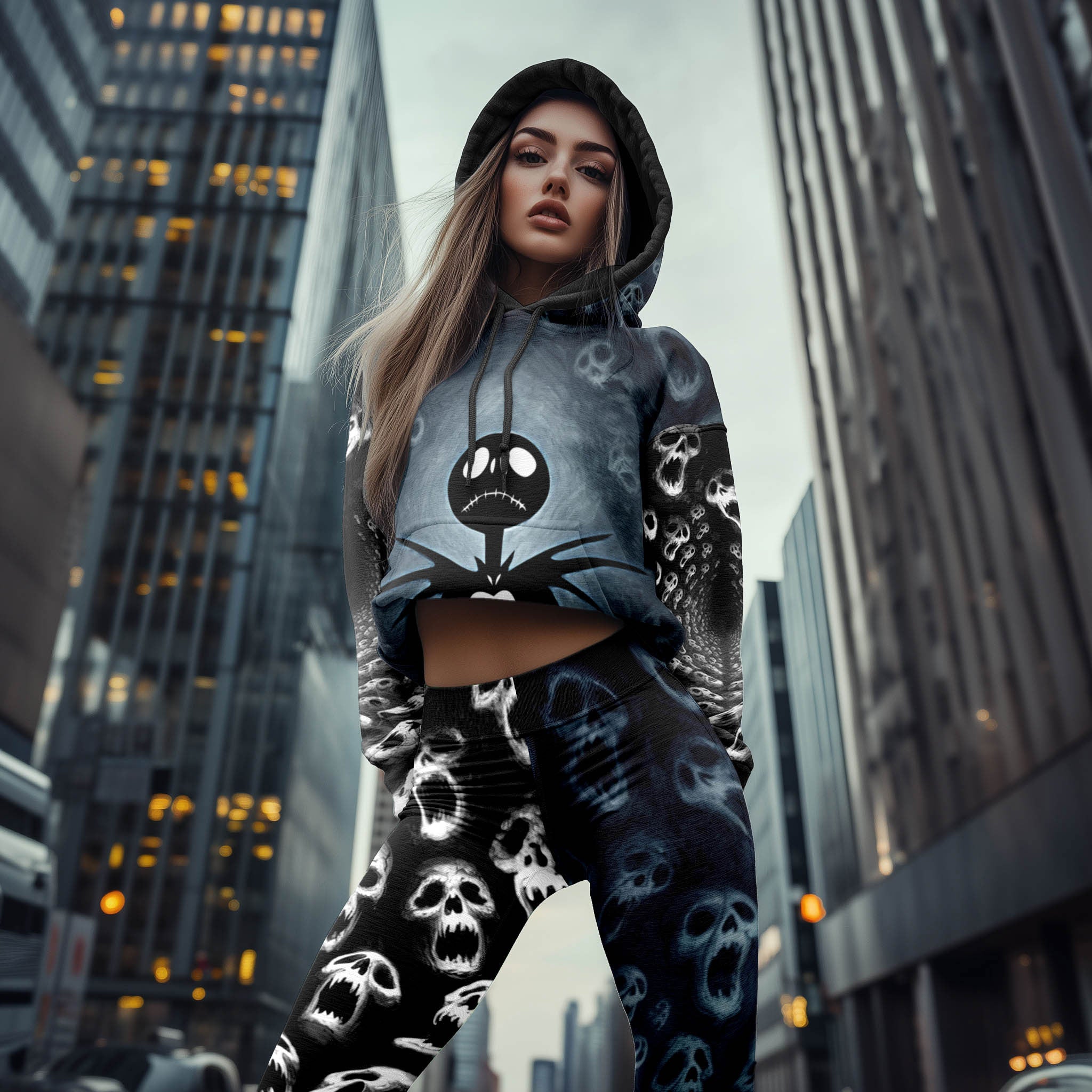 Women Hoodie and Leggings, Gothic Haunted Skeleton Outwear Pants Outfit