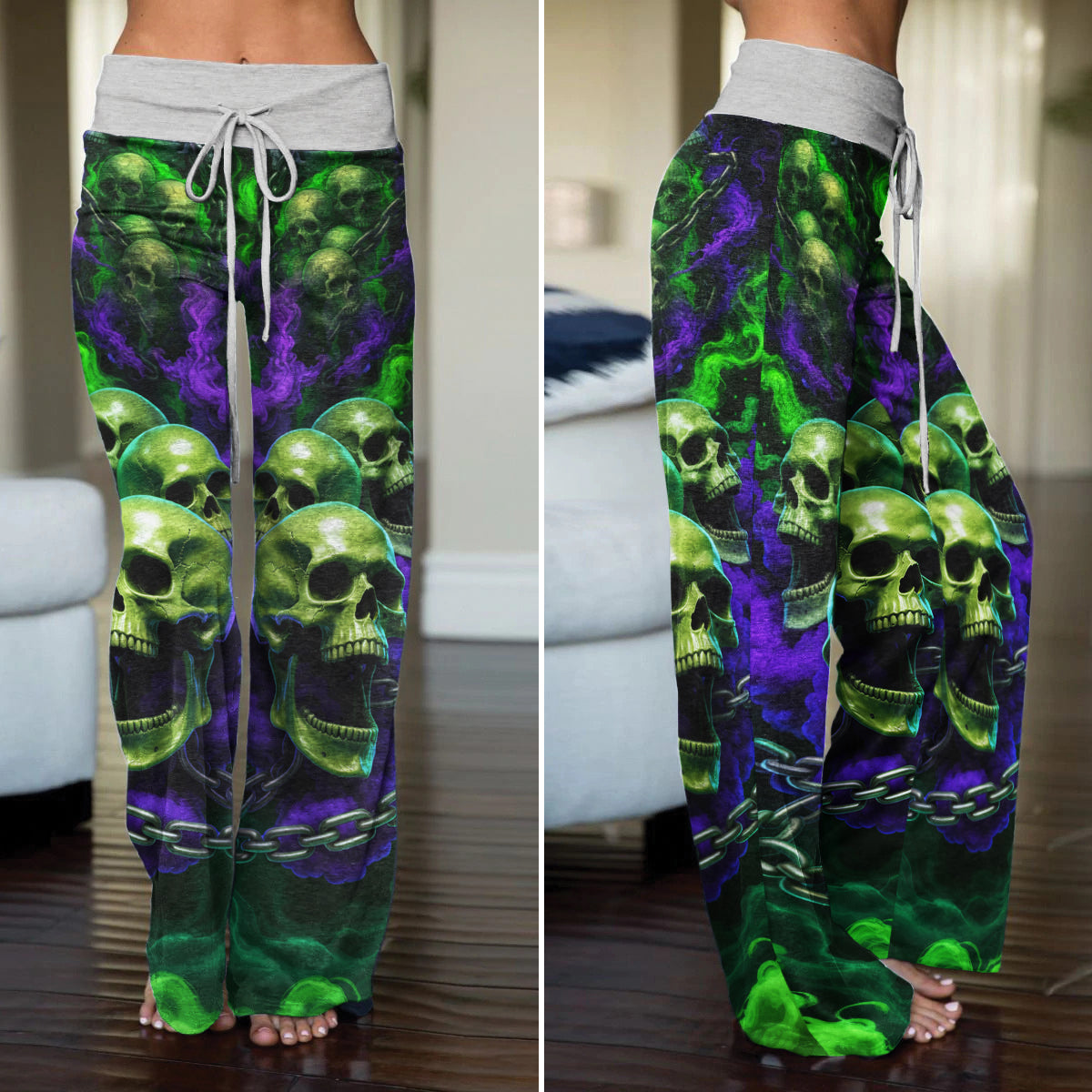 Soulbound Smoke Skull Women's High-waisted Wide Leg Pants