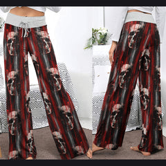 Red Horror Skull Pattern Women's High-waisted Wide Leg Pants | Wonder Skull