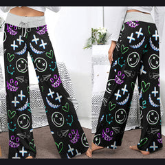 Pastel Emo Pattern Women's High-waisted Wide Leg Pants | Wonder Skull