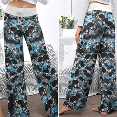 Baroque Blue Skull Swirl Women's High-waisted Wide Leg Pants