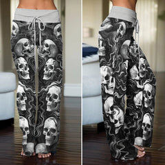Skull Flow Pattern Women's High-waisted Wide Leg Pants